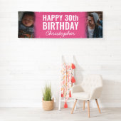 Modern Blush Pink 2 foto Happy Birthday Party Spandoek (Insitu)