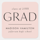 Modern Blush Pink Afstuderen Vierkante Sticker (Voorkant)