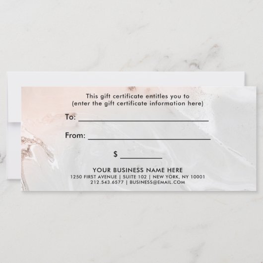 Modern Blush Pink and Grey Marble Gift Certificate (Achterkant)