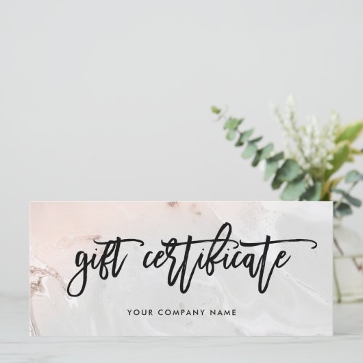 Modern Blush Pink and Grey Marble Gift Certificate (Staand voorkant)