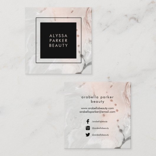 Modern Blush Pink and Grey Marble Social Media Vierkante Visitekaartje (Voorkant / Achterkant)