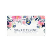 Modern Blush Pink and Navy Floral Wedding Etiket (Voorkant)