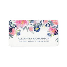 Modern Blush Pink and Navy Floral Wedding Etiket