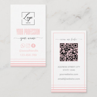 Modern Blush pink and white Logo Business Card Visitekaartje