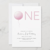 Modern Blush Pink Balloon Girl First Birthday Kaart (Voorkant)