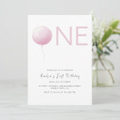 Modern Blush Pink Balloon Girl First Birthday Kaart (Staand voorkant)