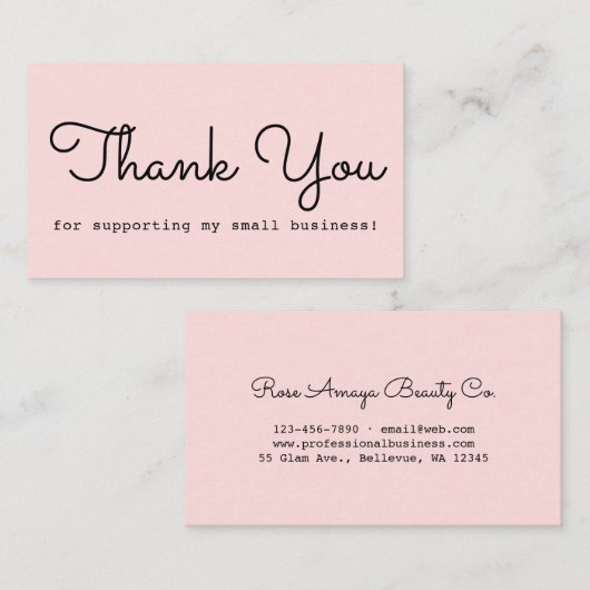 Modern Blush Pink Bedankt Visitekaartje (Voorkant / Achterkant)