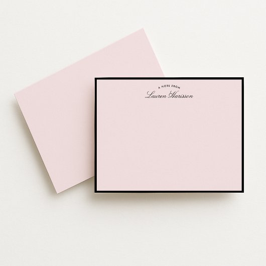 Modern Blush Pink Black Frame Note Card Kaart