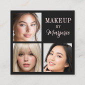 Modern Blush Pink Black Script 3 Photo Makeup Vierkante Visitekaartje (Voorkant)