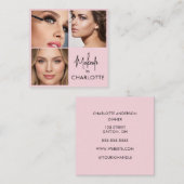 Modern Blush Pink Black Script 3 Photo Vierkante Visitekaartje (Voorkant / Achterkant)