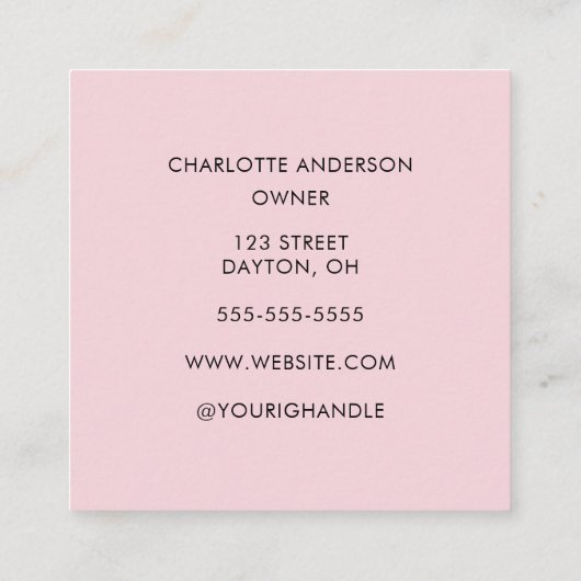 Modern Blush Pink Black Script 3 Photo  Vierkante Visitekaartje (Achterkant)