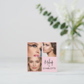 Modern Blush Pink Black Script 3 Photo  Vierkante Visitekaartje (Staand voorkant)