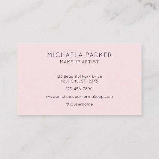 Modern Blush Pink Black Script Photo Makeup Visitekaartje (Achterkant)