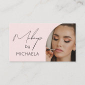 Modern Blush Pink Black Script Photo Makeup Visitekaartje (Voorkant)