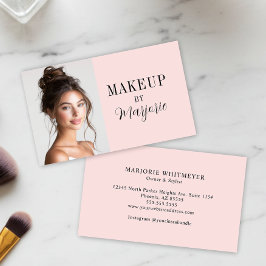 Modern Blush Pink Black Script Photo Makeup Visitekaartje