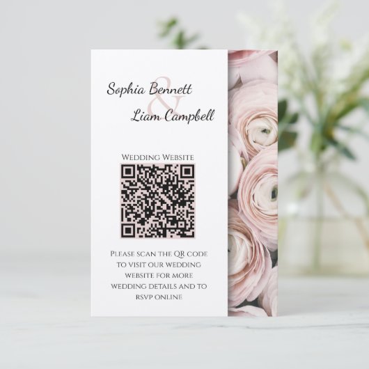 Modern Blush Pink bloem elegant script Informatiekaartje (Staand voorkant)