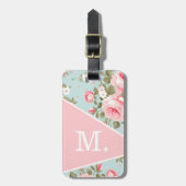 Modern Blush Pink Bloemmonogram Bagagelabel (Voorkant verticaal)