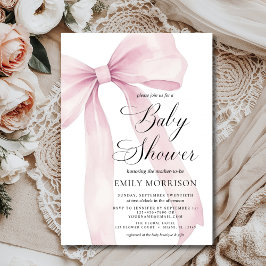 Modern Blush Pink Bow Girl Waterverf Baby shower Kaart