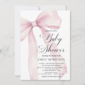 Modern Blush Pink Bow Girl Waterverf Baby shower Kaart (Voorkant)