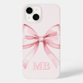 Modern Blush Pink Bow Initiaal Monogram Case-Mate iPhone Case (Achterkant)