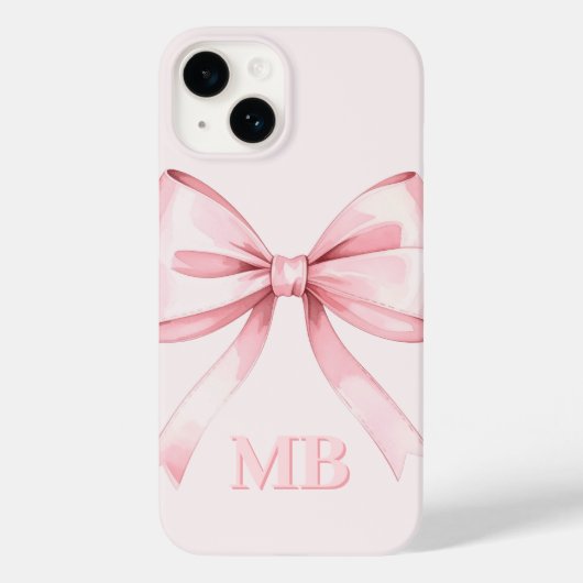 Modern Blush Pink Bow Initiaal Monogram Case-Mate iPhone Case (Achterkant)