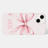 Modern Blush Pink Bow Initiaal Monogram Case-Mate iPhone Case (Achterkant (horizontaal))