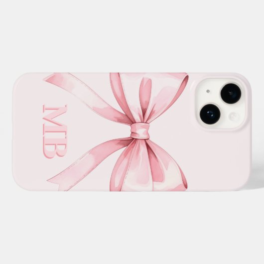 Modern Blush Pink Bow Initiaal Monogram Case-Mate iPhone Case (Achterkant (horizontaal))