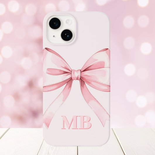 Modern Blush Pink Bow Initiaal Monogram Case-Mate iPhone Case