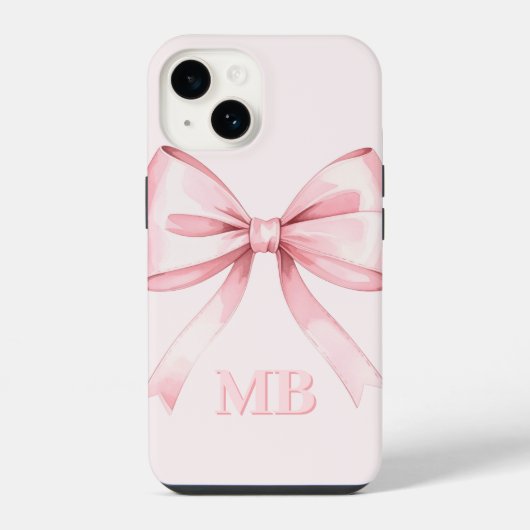 Modern Blush Pink Bow Initiaal Monogram iPhone Hoesje (Achterkant)
