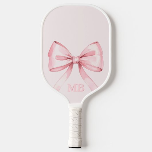 Modern Blush Pink Bow Initiaal Monogram Pickleball Paddle (Achterkant)