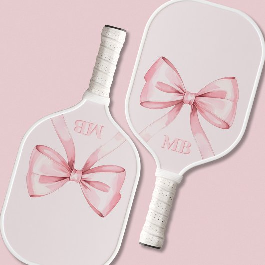 Modern Blush Pink Bow Initiaal Monogram Pickleball Paddle