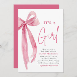 Modern Blush Pink Bow It's a Girl Baby Shower Kaart