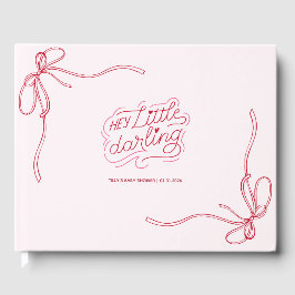 Modern Blush Pink Bow Ribbon Girl Baby shower Gastenboek