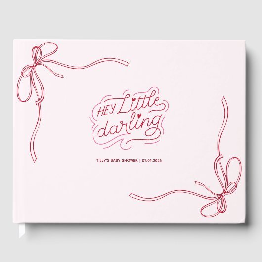 Modern Blush Pink Bow Ribbon Girl Baby shower Gastenboek (Voorkant)