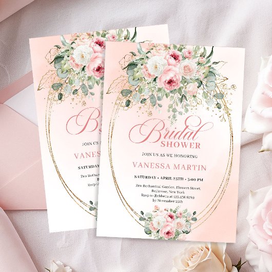Modern Blush Pink Bridal Shower Gold Invitation Kaart
