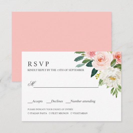 Modern Blush | PInk BRUILOFT RSVP MAALTIJD KEUZE (Voorkant / Achterkant)