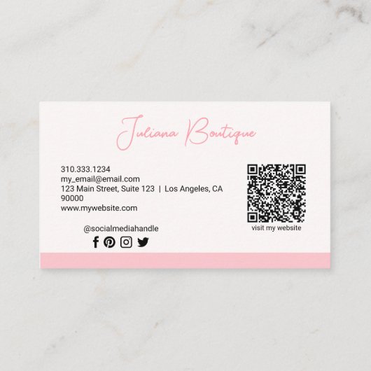Modern Blush Pink Business Logo | QR-code Visitekaartje (Achterkant)