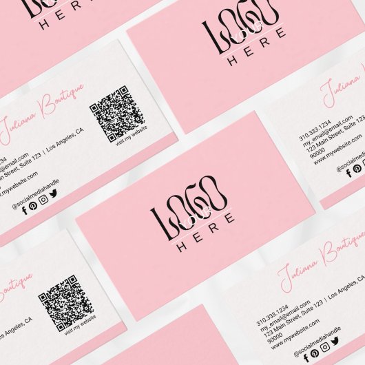 Modern Blush Pink Business Logo | QR-code Visitekaartje