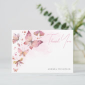 Modern Blush Pink Butterflies Vrijgezellenfeest Bedankkaart (Staand voorkant)