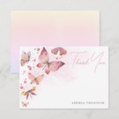 Modern Blush Pink Butterflies Vrijgezellenfeest Bedankkaart (Voorkant / Achterkant)