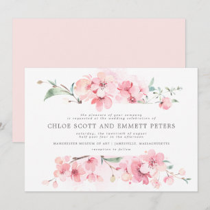 Modern Blush Pink Cherry Blossom Floral Wedding Kaart