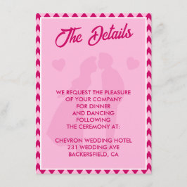 Modern Blush Pink Chevron QR Code Wedding Details Informatiekaartje