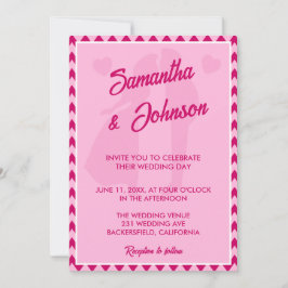 Modern Blush Pink Chevron Stripe QR Code Wedding Kaart