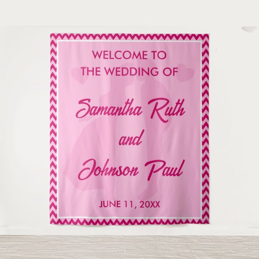 Modern Blush Pink Chevron Wedding Welcome Backdrop Wandkleed (Voorkant)