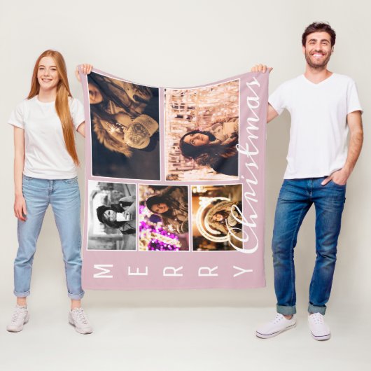 Modern Blush Pink Christmas 5 Fotocollage Fleece Deken (In situ)