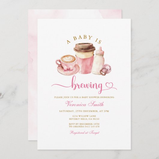 Modern Blush Pink Coffee Theme Latte Baby Shower Kaart (Voorkant / Achterkant)