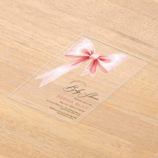 Modern Blush Pink Coquette Baby shower Transparant Acryl Uitnodigingen (Laagn)