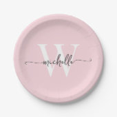 Modern Blush Pink Custom Monogram Naam Script Papieren Bordje (Voorkant)
