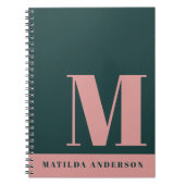 Modern Blush Pink, Dark Green Monogram custom Notitieboek (Voorkant)