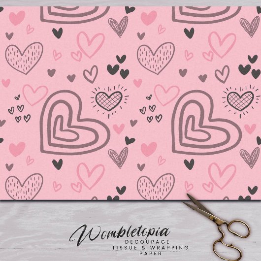Modern Blush Pink Doodle Hearts Valentijnsdag Tissuepapier